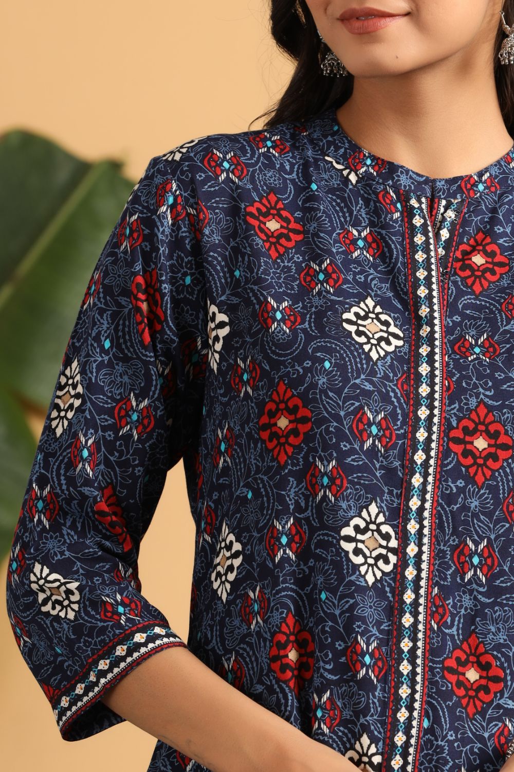 Juniper Womens Indigo Rayon Printed A-Line Kurta - Distacart