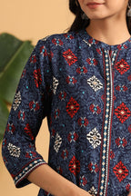 Juniper Womens Indigo Rayon Printed A-Line Kurta - Distacart