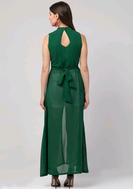 PAVONINE Bottle Green Color Shining Buttons Net Fabric Slit Dress For Women - Distacart