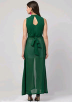 PAVONINE Bottle Green Color Shining Buttons Net Fabric Slit Dress For Women - Distacart