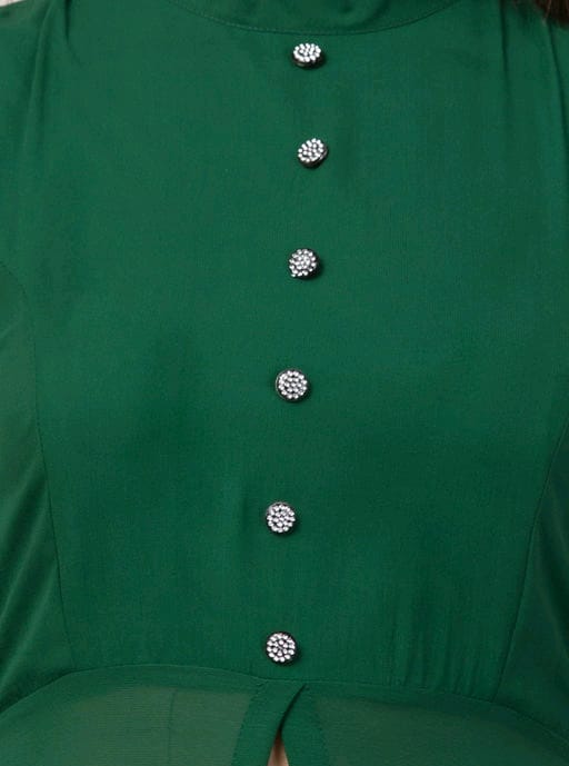 PAVONINE Bottle Green Color Shining Buttons Net Fabric Slit Dress For Women - Distacart