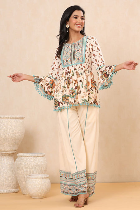 Juniper Womens Ivory Floral Printed Rayon Clothing Set