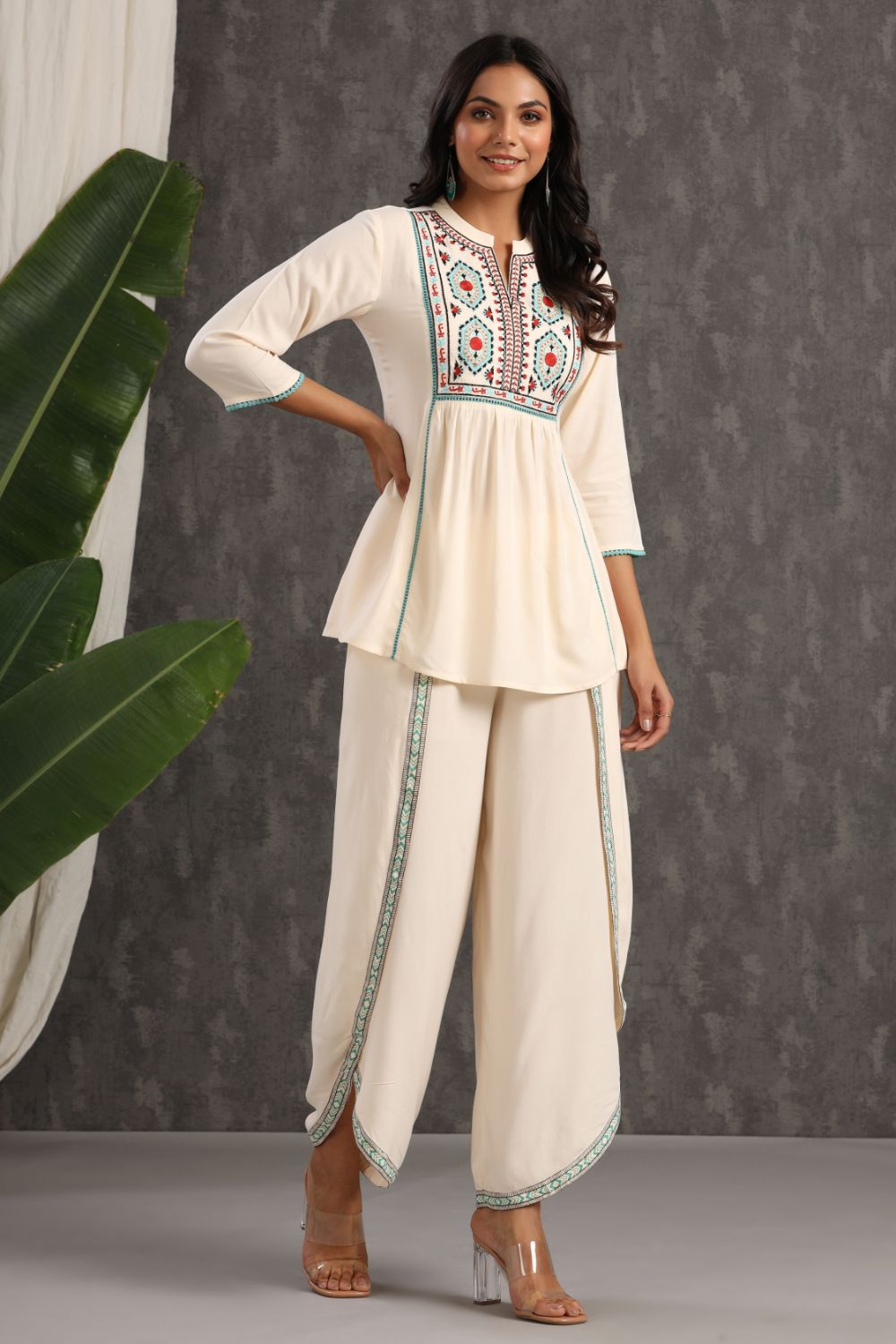 Juniper Womens Ivory Rayon Embroidered Peplum Clothing Set - Distacart