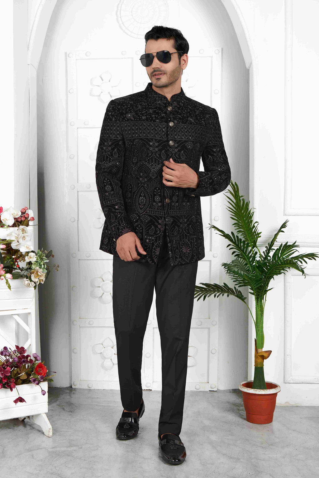 Raivat Ethnic Velvet Thread Work Jodhpuri In Black Colour