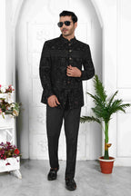 Raivat Ethnic Velvet Thread Work Jodhpuri In Black Colour