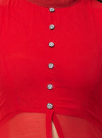 PAVONINE Red Color Shining Buttons Net Fabric Slit Dress For Women - Distacart
