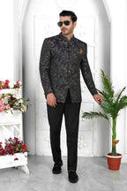 Raivat Ethnic Jacquard Silk Thread Work Jodhpuri In Black Colour