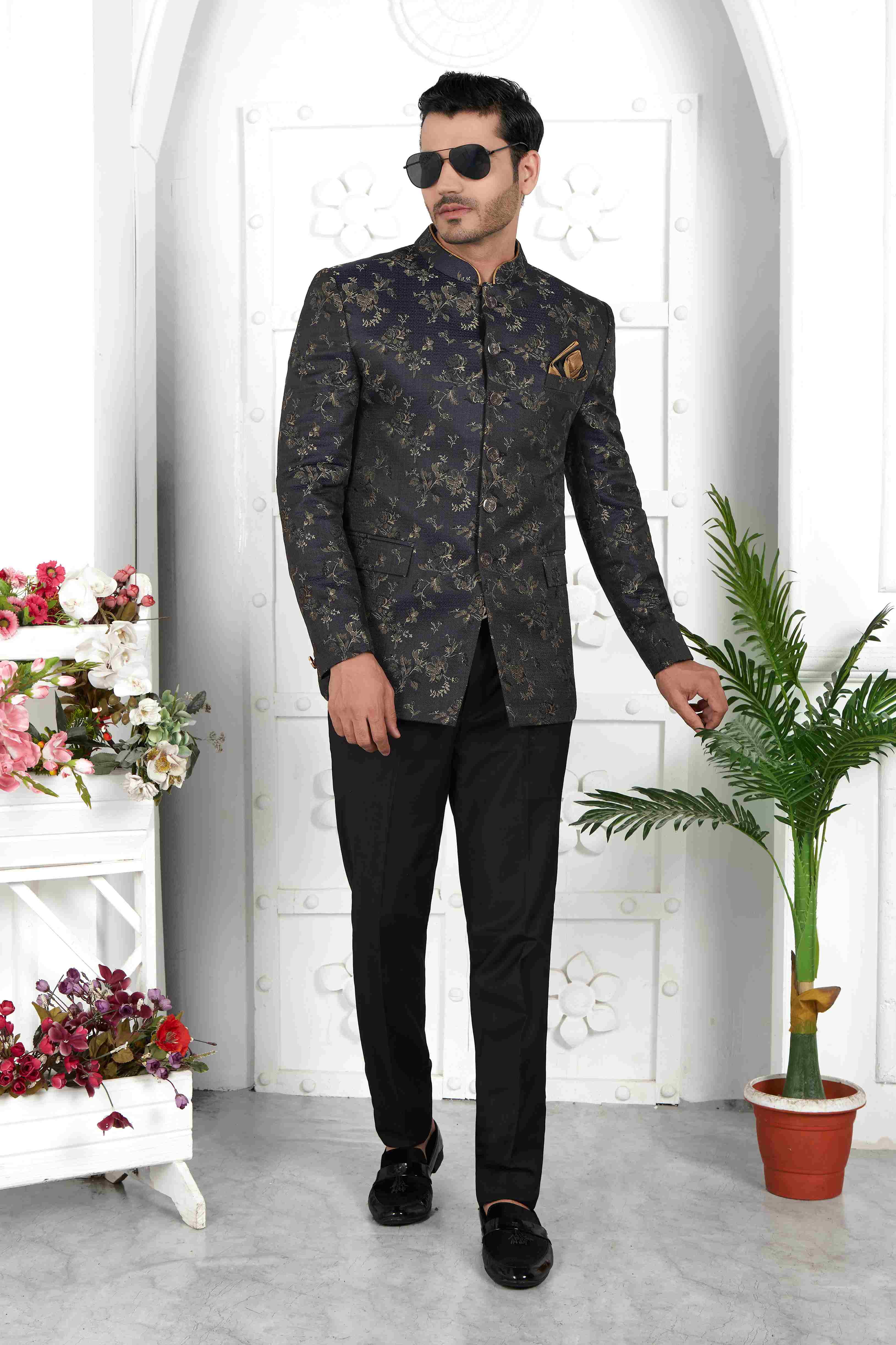 Raivat Ethnic Jacquard Silk Thread Work Jodhpuri In Black Colour