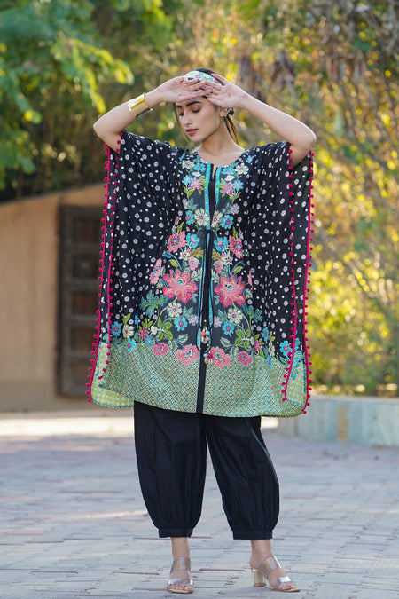 Juniper Womens Black Rayon Multi Color Floral Printed Kaftan