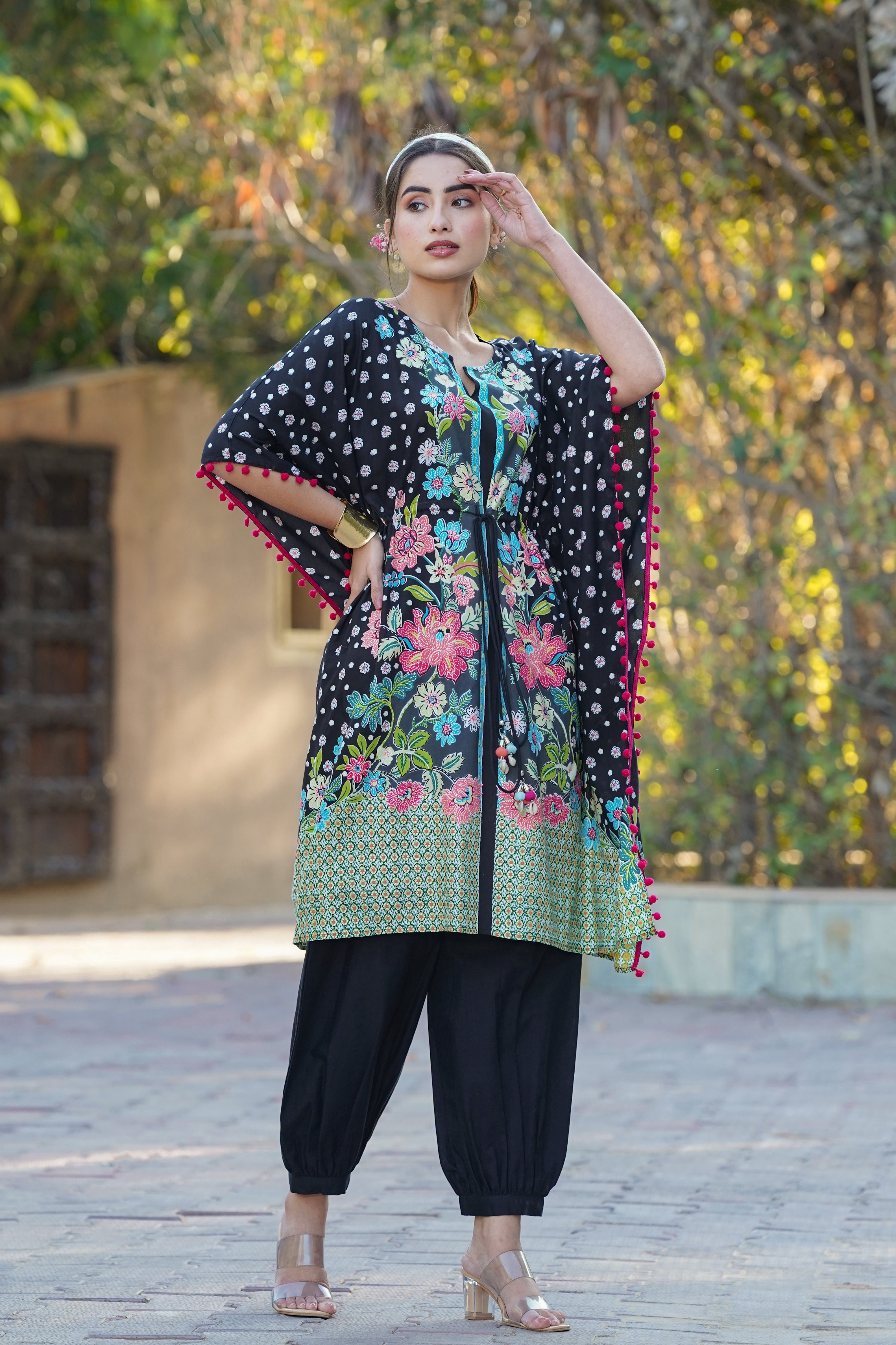 Juniper Womens Black Rayon Multi Color Floral Printed Kaftan - Distacart