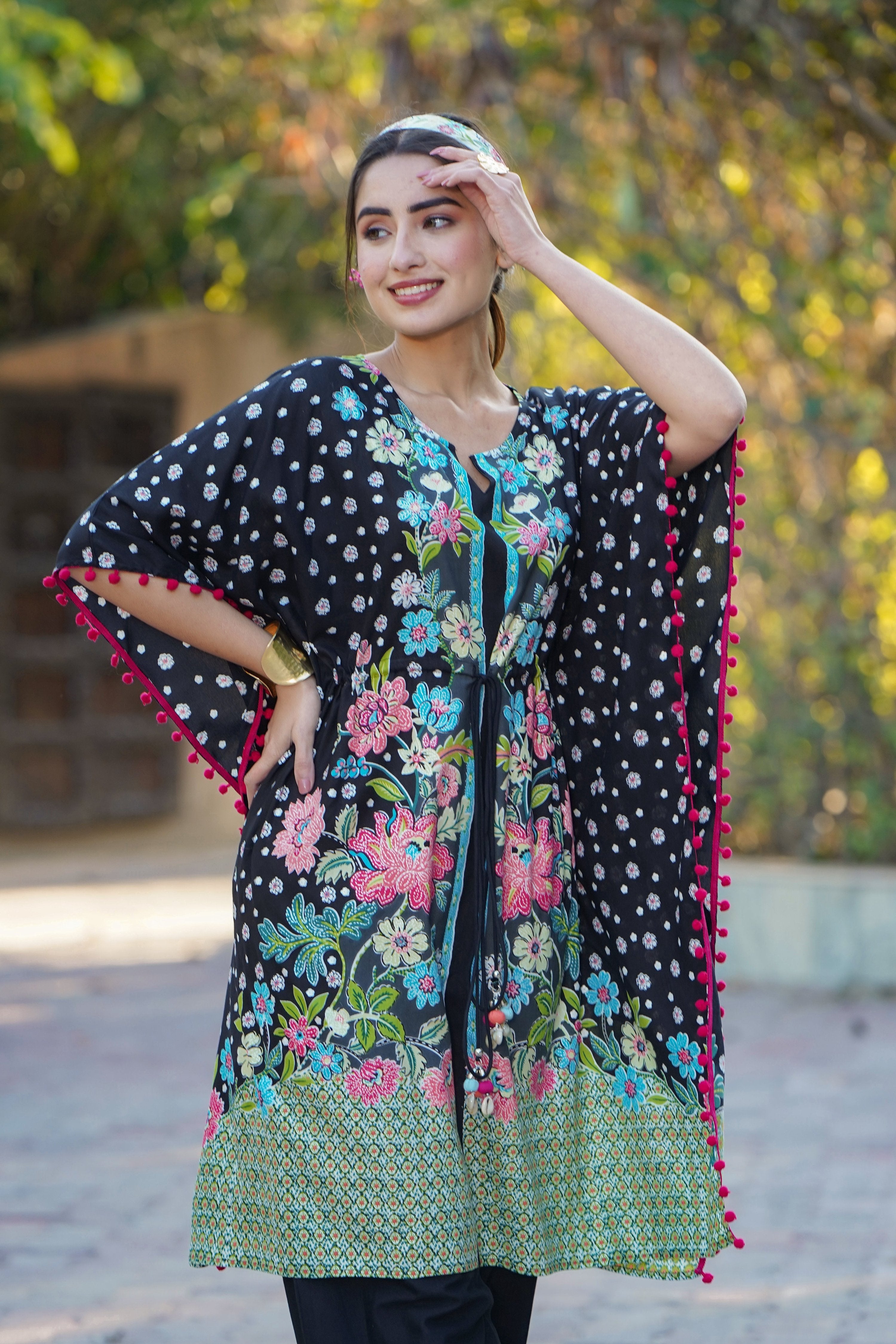 Juniper Womens Black Rayon Multi Color Floral Printed Kaftan - Distacart