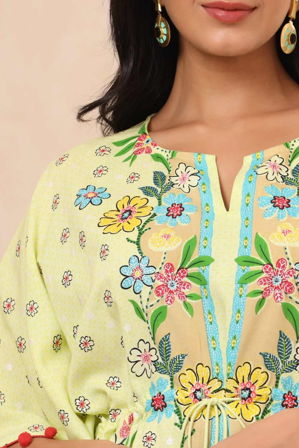 Juniper Womens Lime Yellow Rayon Multi Color Floral Printed Kaftan - Distacart