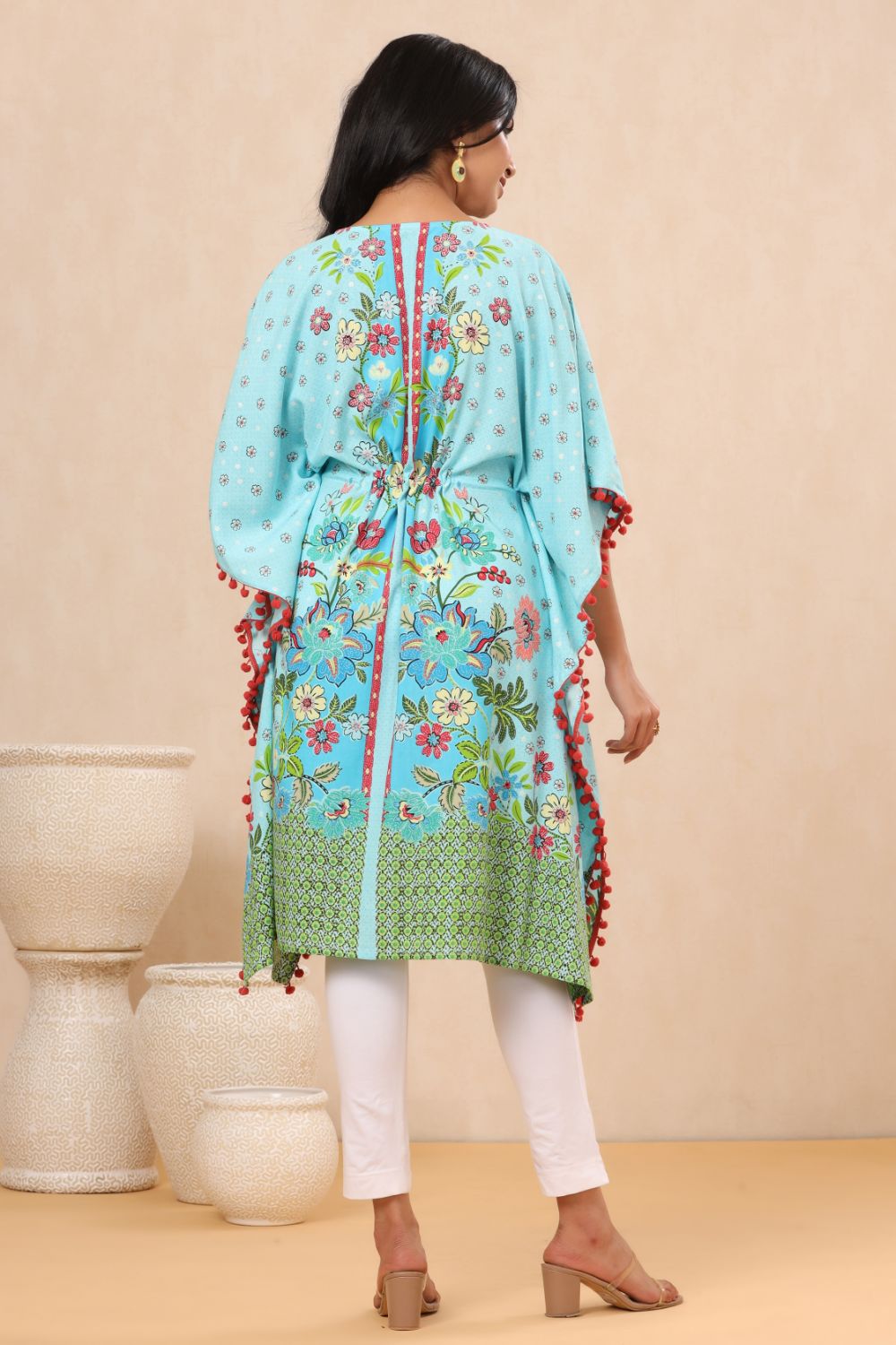 Juniper Womens Sky Blue Rayon Multi Color Floral Printed Kaftan - Distacart