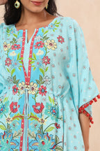 Juniper Womens Sky Blue Rayon Multi Color Floral Printed Kaftan - Distacart