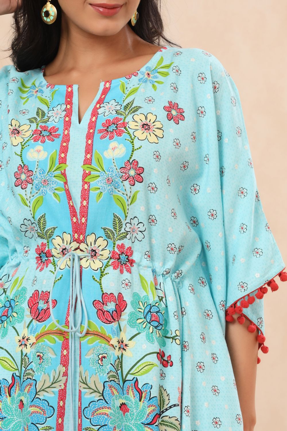 Juniper Womens Sky Blue Rayon Multi Color Floral Printed Kaftan - Distacart