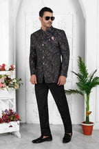 Raivat Ethnic Jacquard Silk Thread Work Jodhpuri In Black Colour