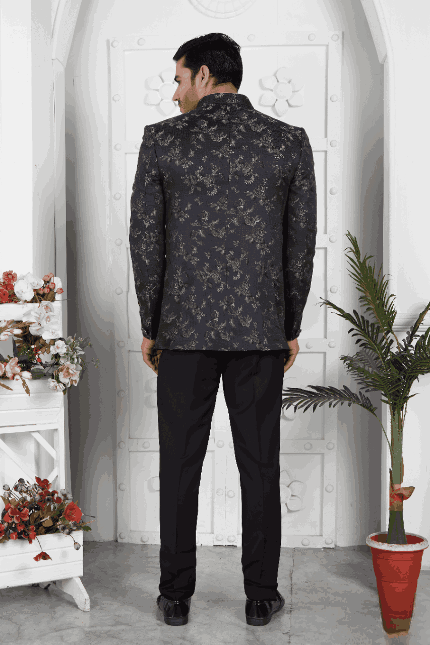 Raivat Ethnic Jacquard Silk Thread Work Jodhpuri In Black Colour