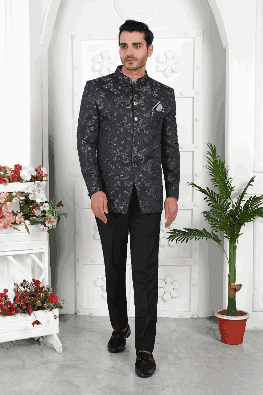 Raivat Ethnic Jacquard Silk Thread Work Jodhpuri In Black Colour