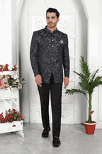 Raivat Ethnic Jacquard Silk Thread Work Jodhpuri In Black Colour