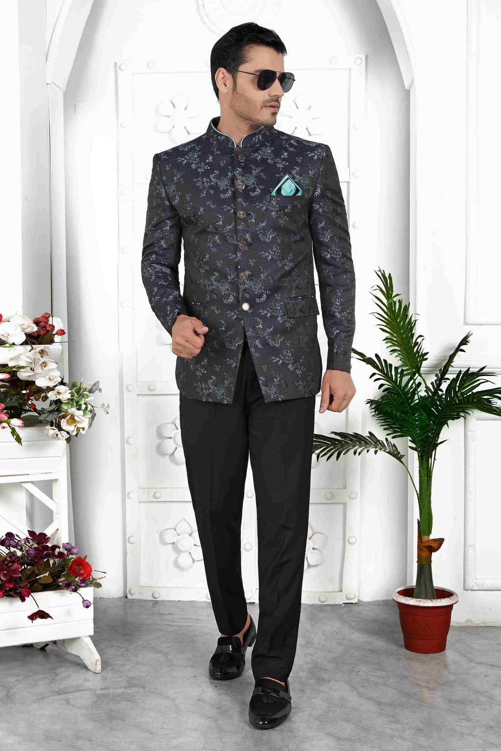 Raivat Ethnic Jacquard Silk Thread Work Jodhpuri In Black Colour