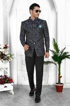 Raivat Ethnic Jacquard Silk Thread Work Jodhpuri In Black Colour