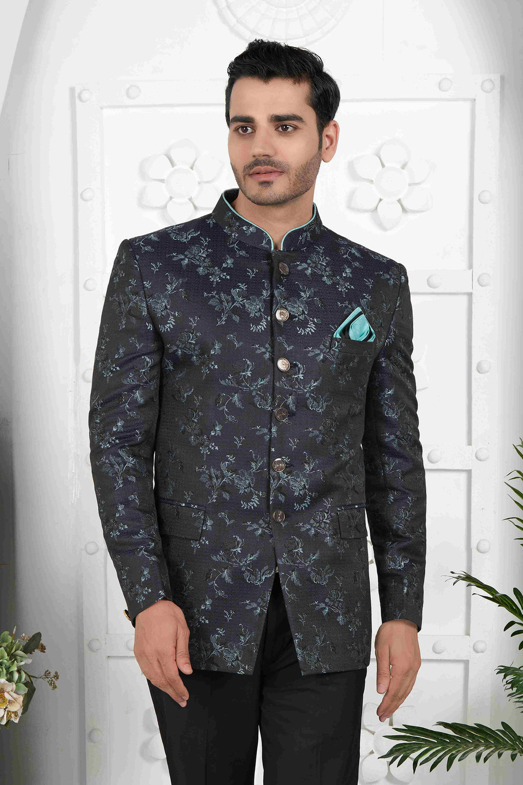 Raivat Ethnic Jacquard Silk Thread Work Jodhpuri In Black Colour