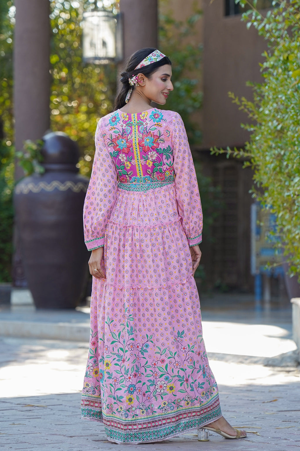 Juniper Womens Pink Cambric Floral Printed Tiered Maxi Dress - Distacart