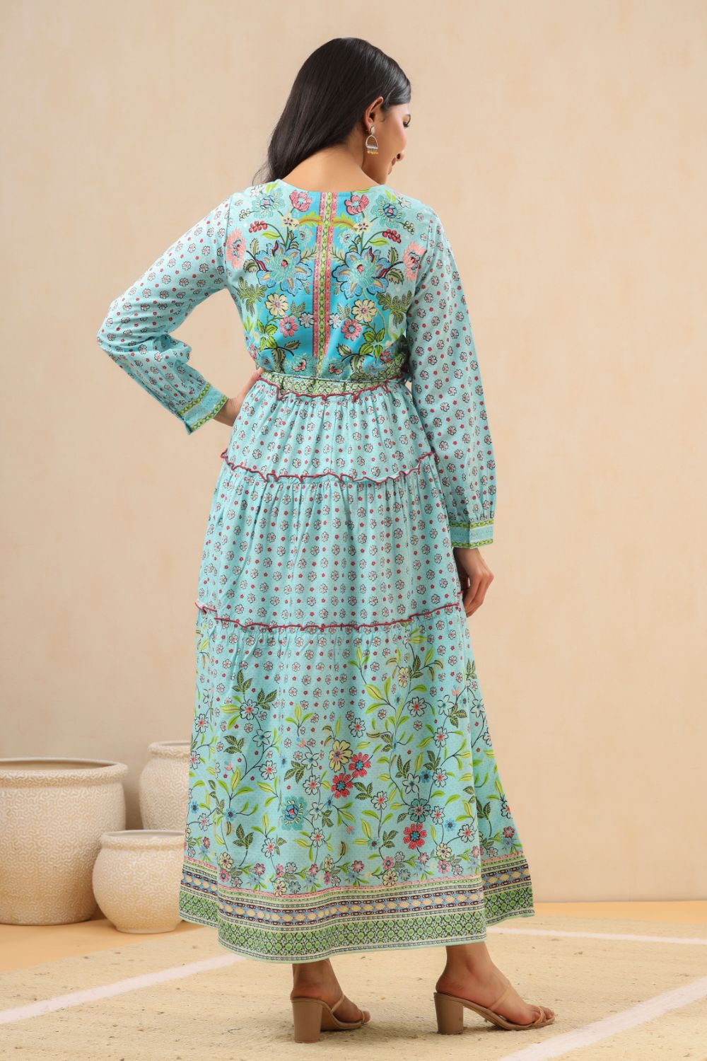 Juniper Womens Skyblue Rayon Floral Printed Tiered Dress - Distacart