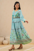 Juniper Womens Skyblue Rayon Floral Printed Tiered Dress - Distacart