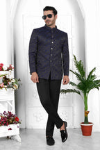 Raivat Ethnic Jacquard Silk Thread Work Jodhpuri In Navy Blue Colour