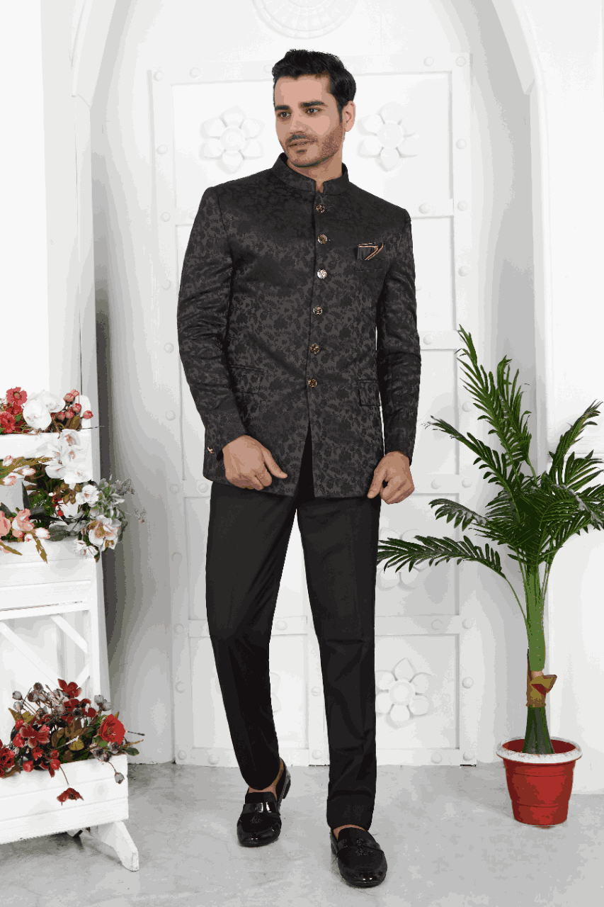 Raivat Ethnic Jacquard Silk Thread Work Jodhpuri In Black Colour