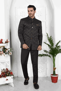Raivat Ethnic Jacquard Silk Thread Work Jodhpuri In Black Colour