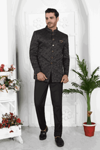 Raivat Ethnic Jacquard Silk Thread Work Jodhpuri In Black Colour