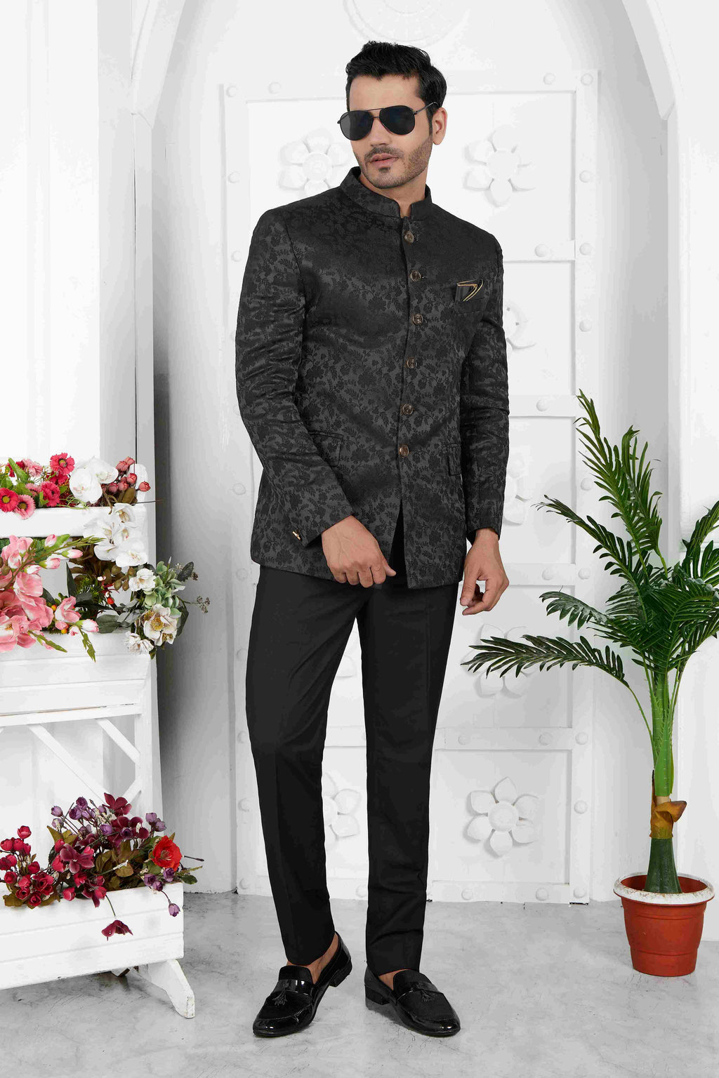 Raivat Ethnic Jacquard Silk Thread Work Jodhpuri In Black Colour