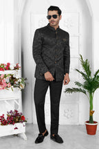 Raivat Ethnic Jacquard Silk Thread Work Jodhpuri In Black Colour