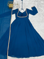 Lorenvalley Fashion Rama Faux Georgette Fancy Designer Yoke Dori Neck Anarkali Gown with Dupatta