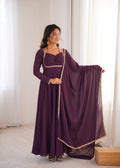Lorenvalley Fashion Wine Faux Georgette Fancy Designer Yoke Dori Neck Anarkali Gown with Dupatta - Distacart