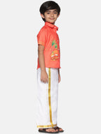 Sethukrishna Boys Orange & White Printed Shirt