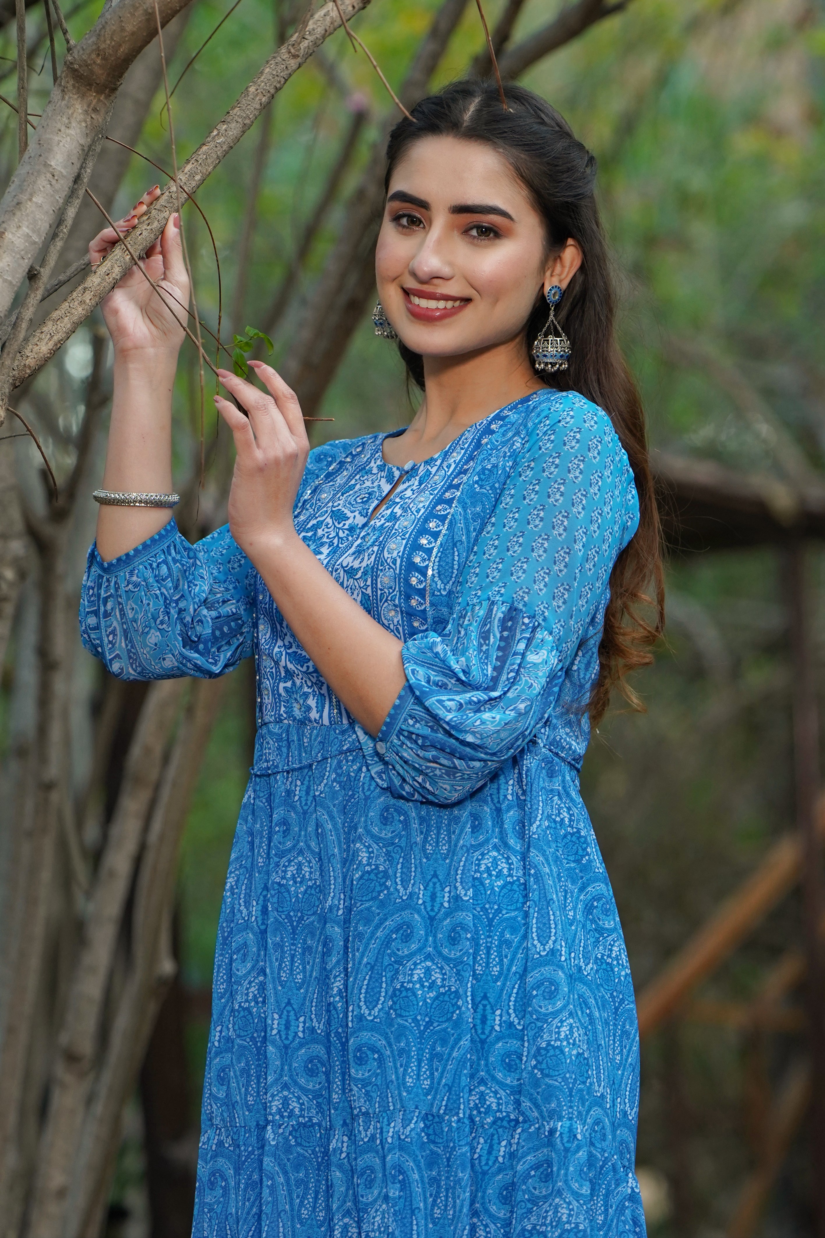 Juniper Womens Blue Georgette Floral Printed Tiered Dress - Distacart