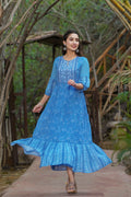 Juniper Womens Blue Georgette Floral Printed Tiered Dress - Distacart