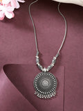 NVR Women's Silver-Toned Circular Shape Pendant with Chain