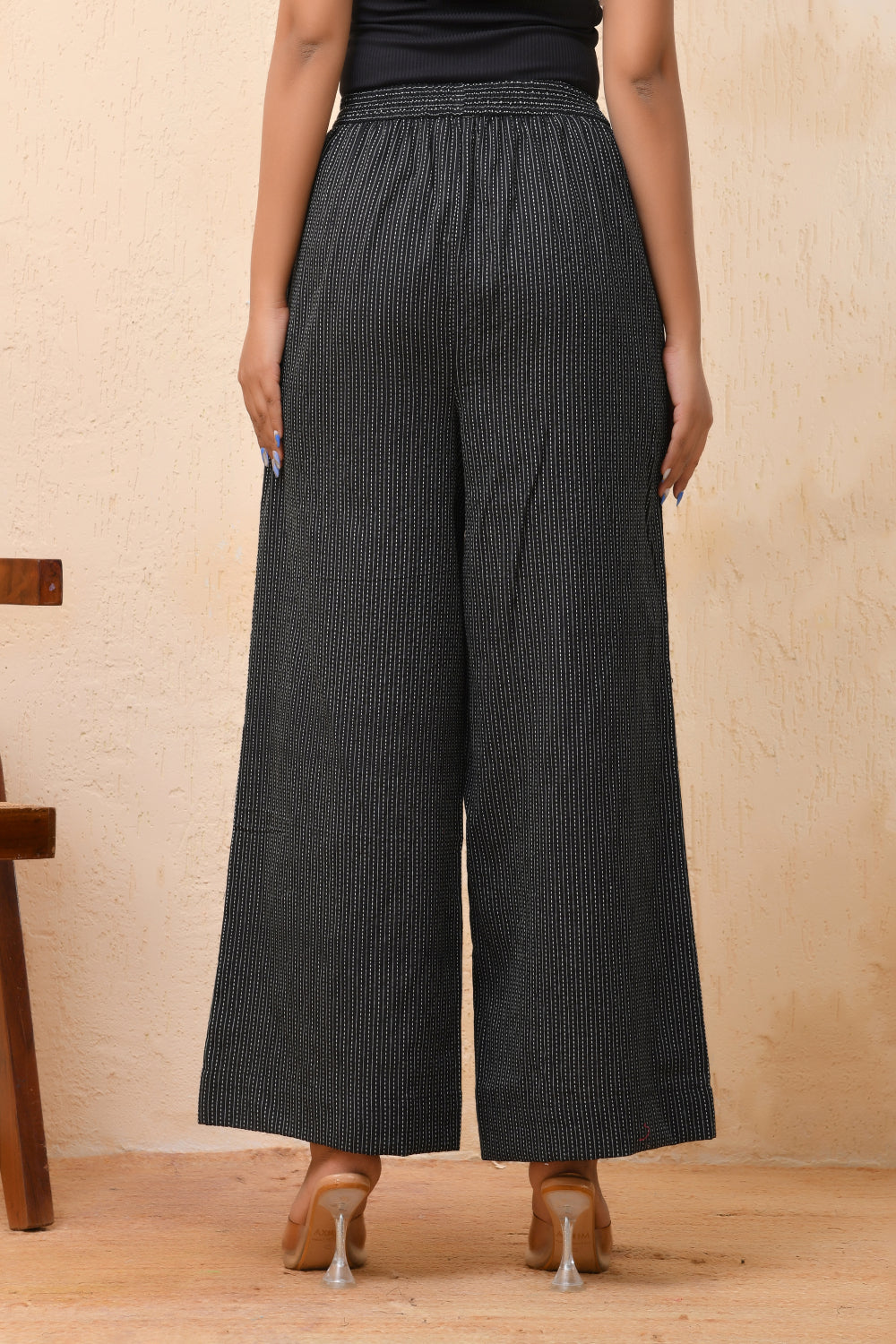 Vaasva Women Black Kantha Flared Pants
