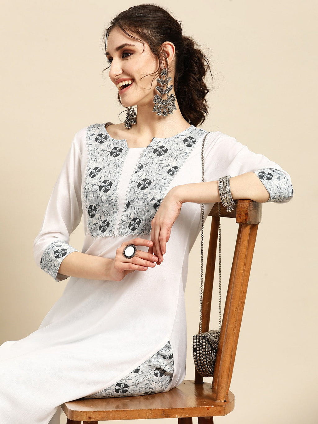 Sangria Floral Yoke Design Regular Gotta Patti Kurta with Palazzos
