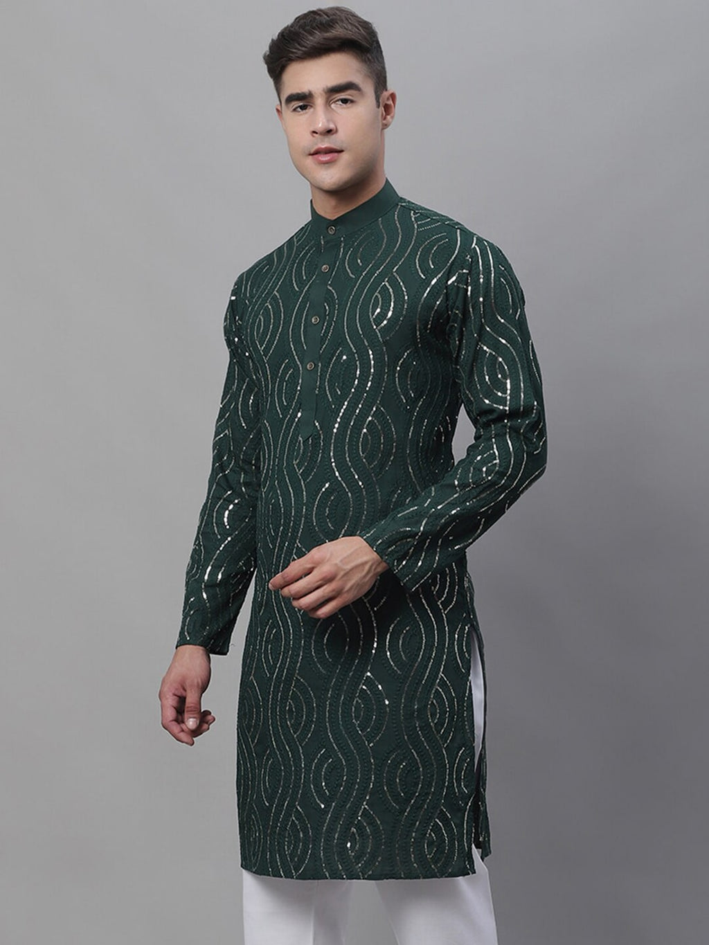 Sojanya Band Collar Sequined Pure Cotton Kurta