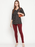 TAG 7 Women Set of 2 Maroon & Green Ankle Length Leggings
