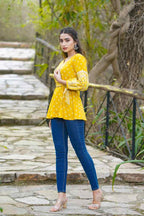 Juniper Women's Mustard Geometric Printed Rayon Flex Peplum Tunic