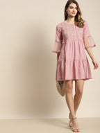 Juniper Womens Blushpink Cotton Slub Solid Embroidered Short Dress - Distacart