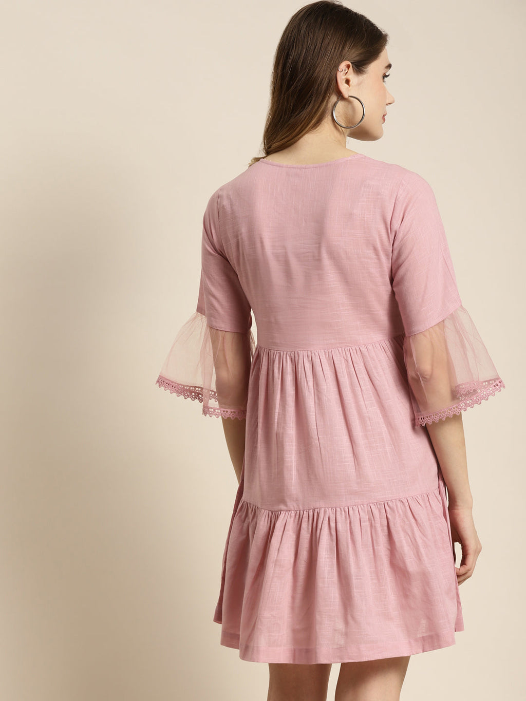 Juniper Womens Blushpink Cotton Slub Solid Embroidered Short Dress - Distacart