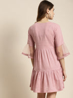 Juniper Womens Blushpink Cotton Slub Solid Embroidered Short Dress - Distacart