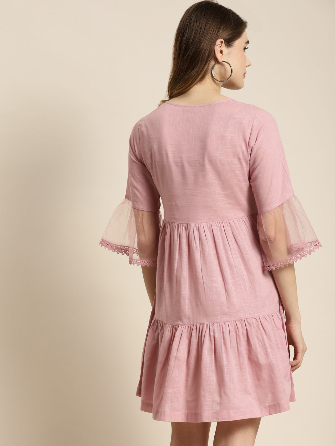 Juniper Womens Blushpink Cotton Slub Solid Embroidered Short Dress - Distacart